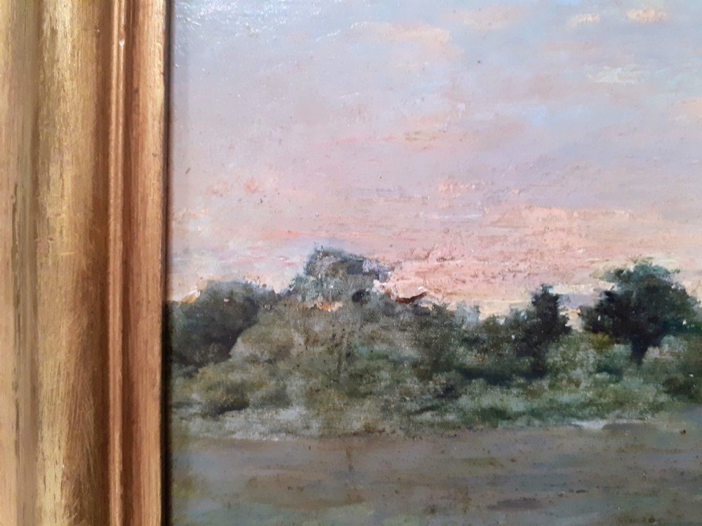 French Symbolist landscape with figures, evening light 1907, oil on panel View VIII