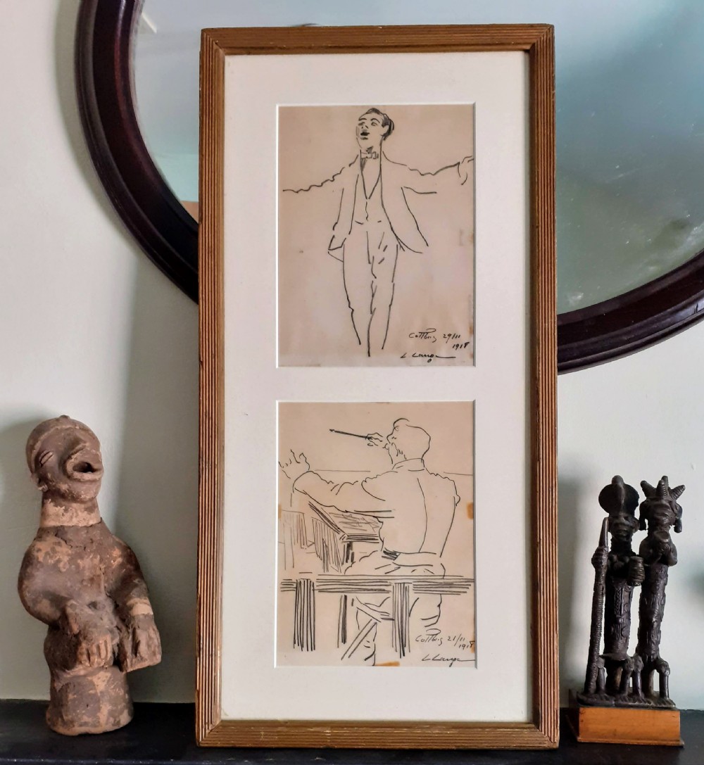 Music, concert the orchestra performance: a conductor, a singer, sketched live 1918 German expressionist graphite drawing View V