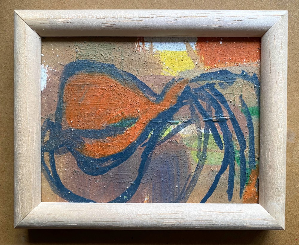 Abstracted miniature painting 1959, onion kitchen still life oil on board  View III