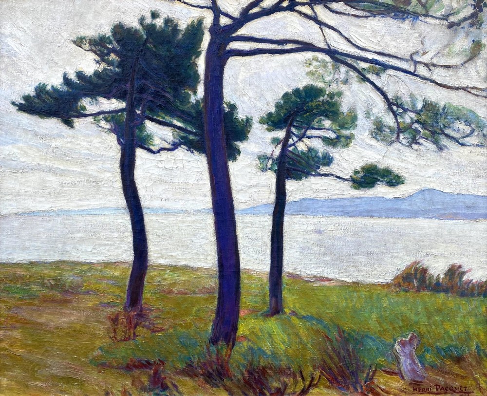 Umbrella Pins, Cote d'Azur, 1922 by friend of Claude Monet: French mediterranean Provence Le Lavandou landscape oil on canvas 