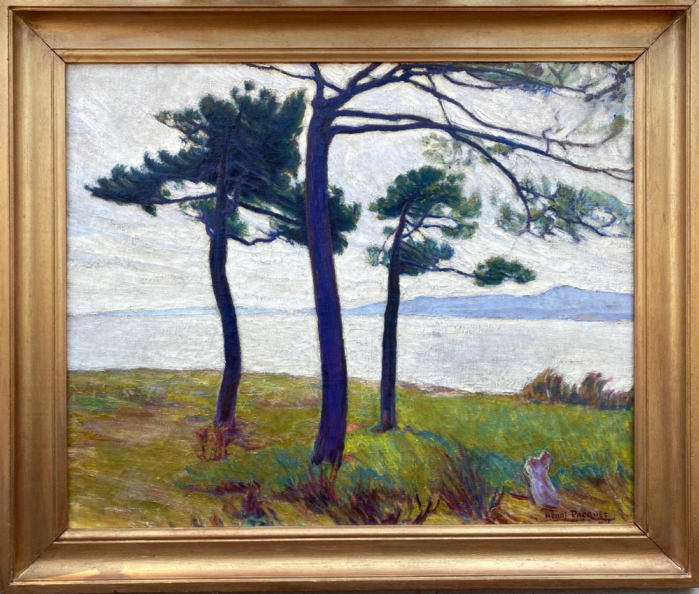 Umbrella Pins, Cote d'Azur, 1922 by friend of Claude Monet: French mediterranean Provence Le Lavandou landscape oil on canvas  View II