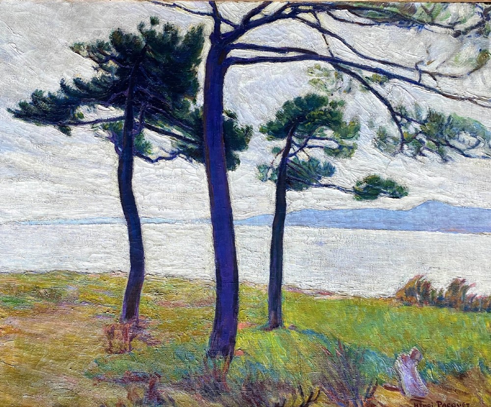Umbrella Pins, Cote d'Azur, 1922 by friend of Claude Monet: French mediterranean Provence Le Lavandou landscape oil on canvas  View VII
