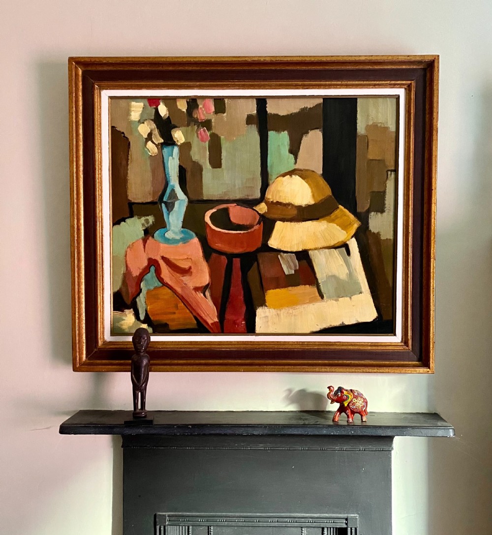 The Straw Hat: abstracted cubist still life modernist French oil on panel  View III