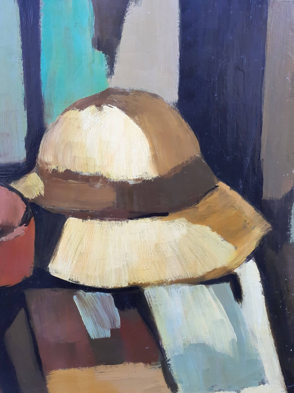 The Straw Hat: abstracted cubist still life modernist French oil on panel  View IV