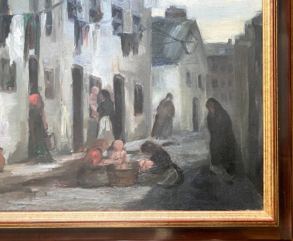 Activity in a Victorian slum, circa 1890: stunning large and modern British oil on canvas  View III
