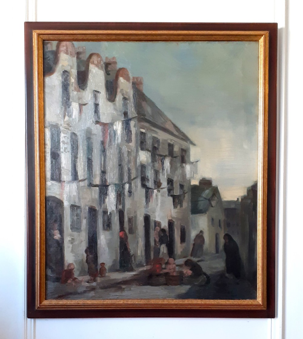 Activity in a Victorian slum, circa 1890: stunning large and modern British oil on canvas  View IV
