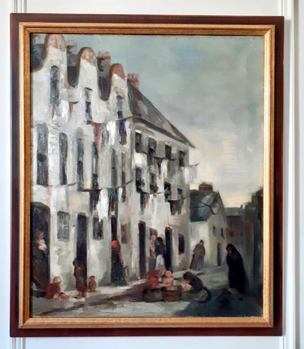 Activity in a Victorian slum, circa 1890: stunning large and modern British oil on canvas  View VII