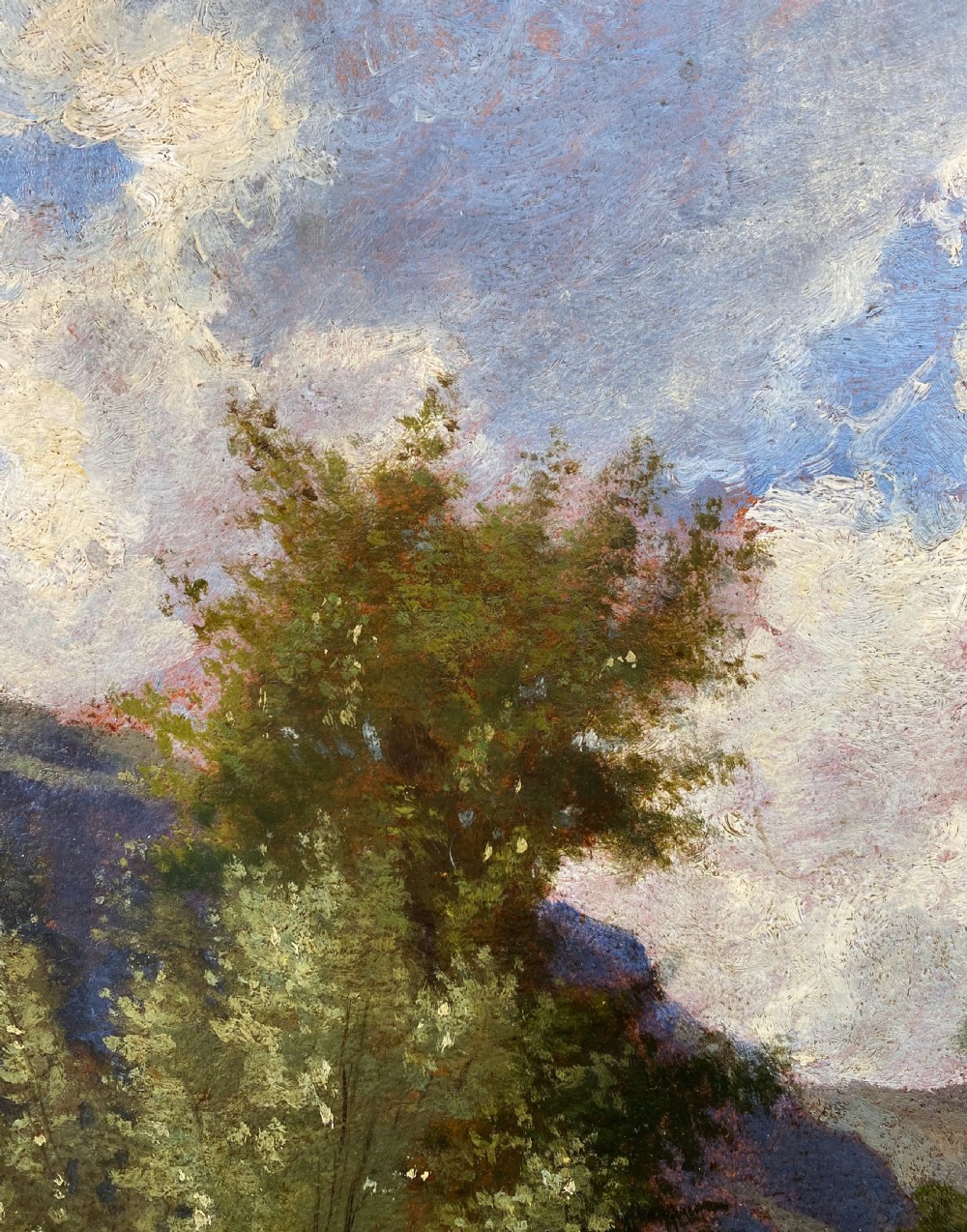 Barbizon plein air painting:by Corot student:  walking in the month of May, 1863, French 19th Century oil on board View IV