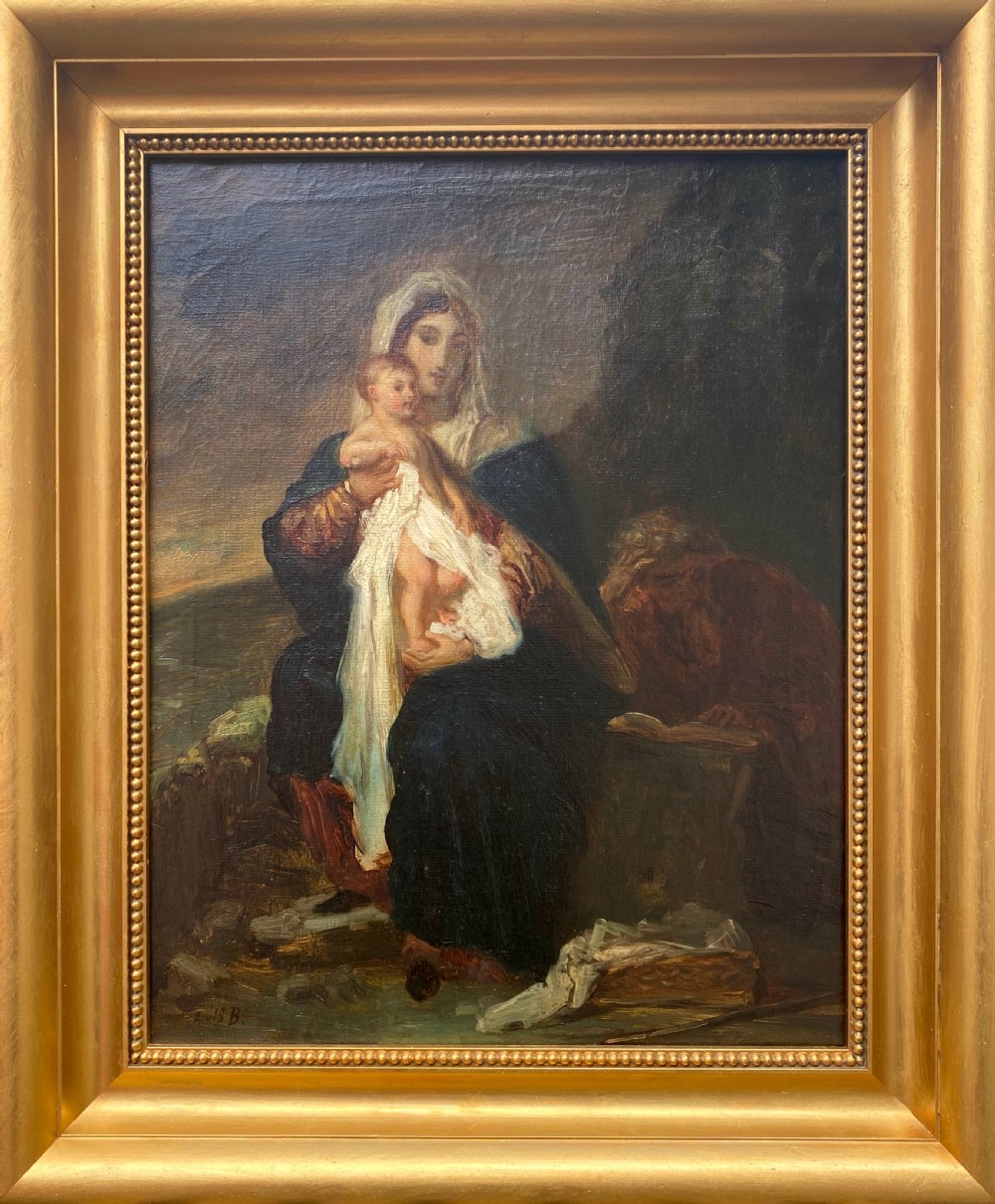 Madonna by the water: mother and child, circle of Eugene Delacroix, 19th Century French oil on canvas