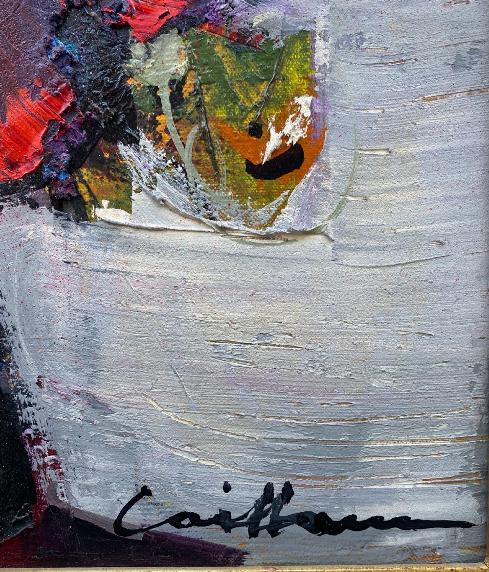 Jazzy Flowers, vibrant modernist floral still live ca 1960 French oil on canvas View III