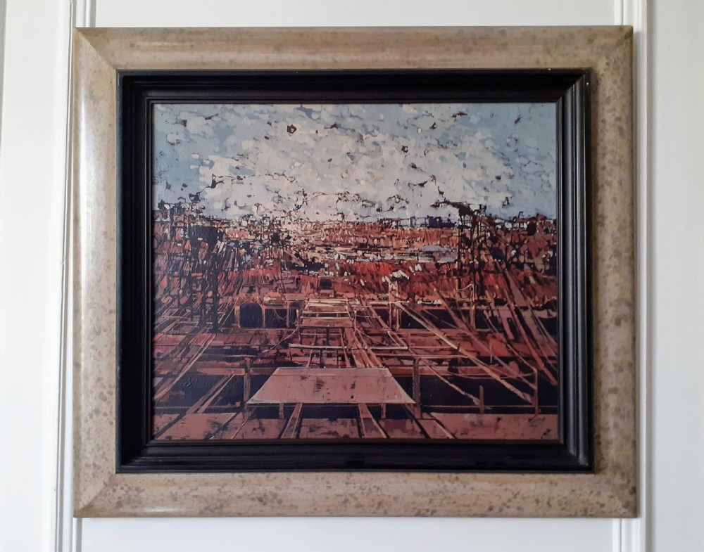 Construction..the sky! Exhilarating abstract modernist composition ca 1960 French oil on canvas View IV
