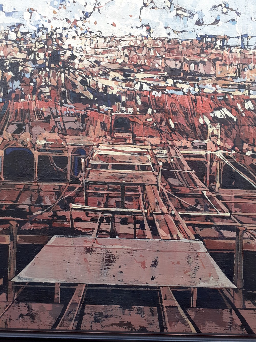 Construction..the sky! Exhilarating abstract modernist composition ca 1960 French oil on canvas View V