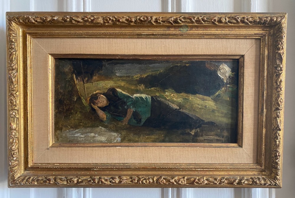 The homely woodland nymph, circa 1870: 19th Century antique French oil on board on canvas painting
 View IV