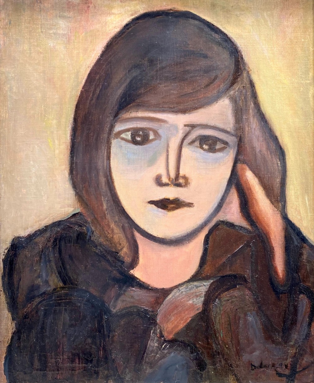 Womanhood, 1940s French cubist painting woman artist oil on canvas