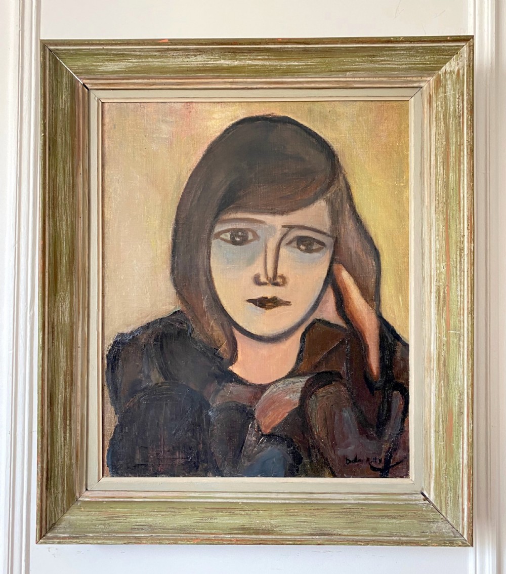 Womanhood, 1940s French cubist painting woman artist oil on canvas View III