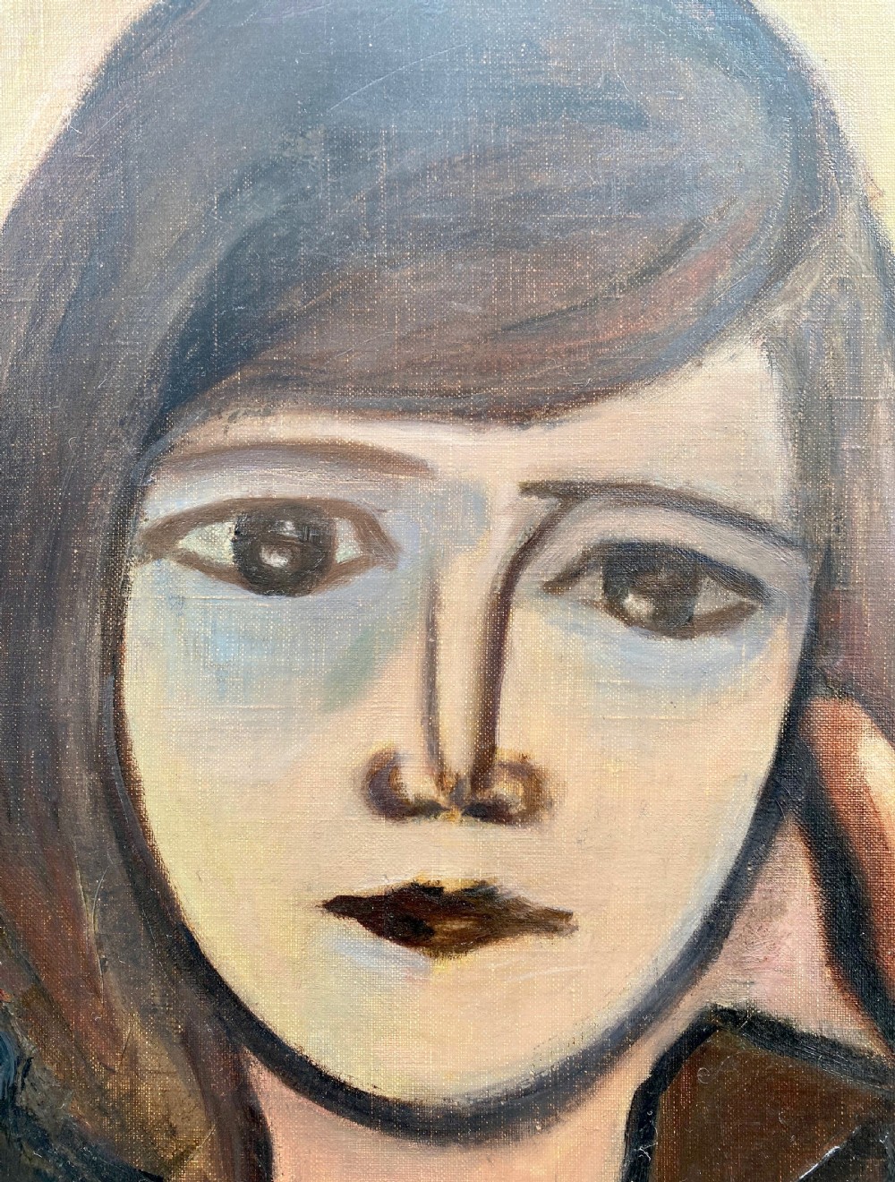 Womanhood, 1940s French cubist painting woman artist oil on canvas View VII
