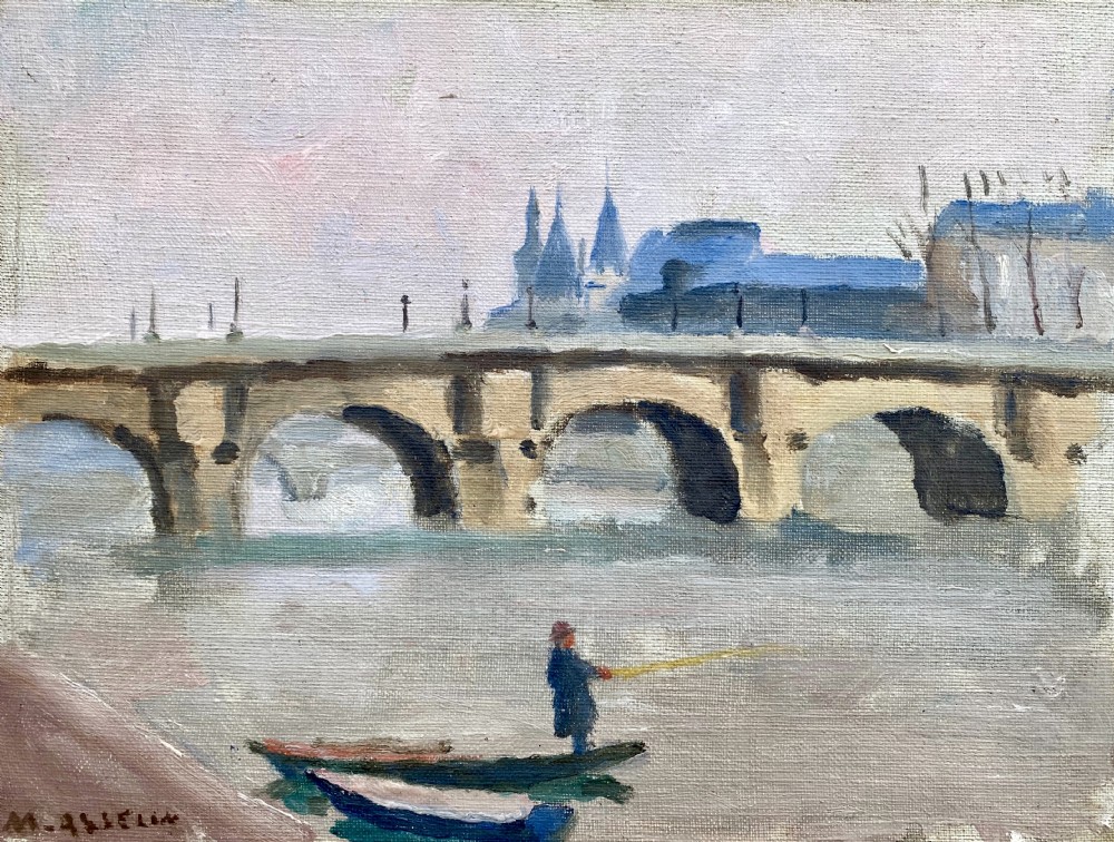 Fauve masterpiece: the lone fisherman  in the centre of Paris, circa 1910: by French Camden group artist who was Walter Sickert's best friend oil on board View VIII