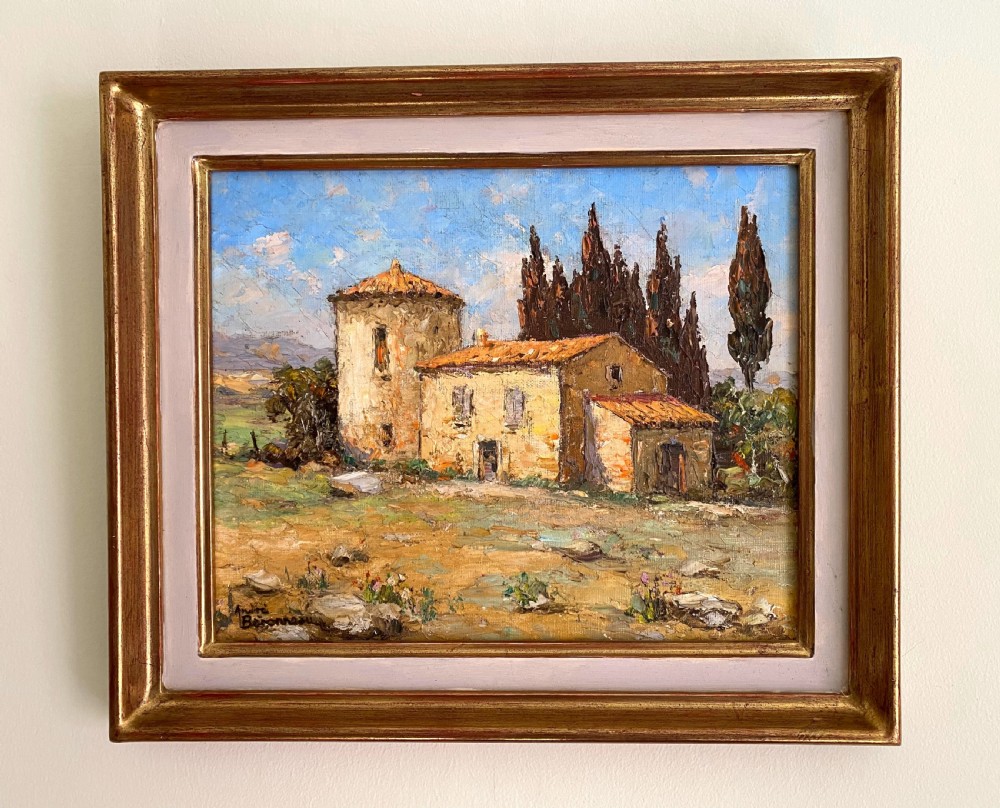 Farmhouse in Provence near St Tropez on the French Riviera: mediterranean landscape painting Cote d'Azur oil on board View II