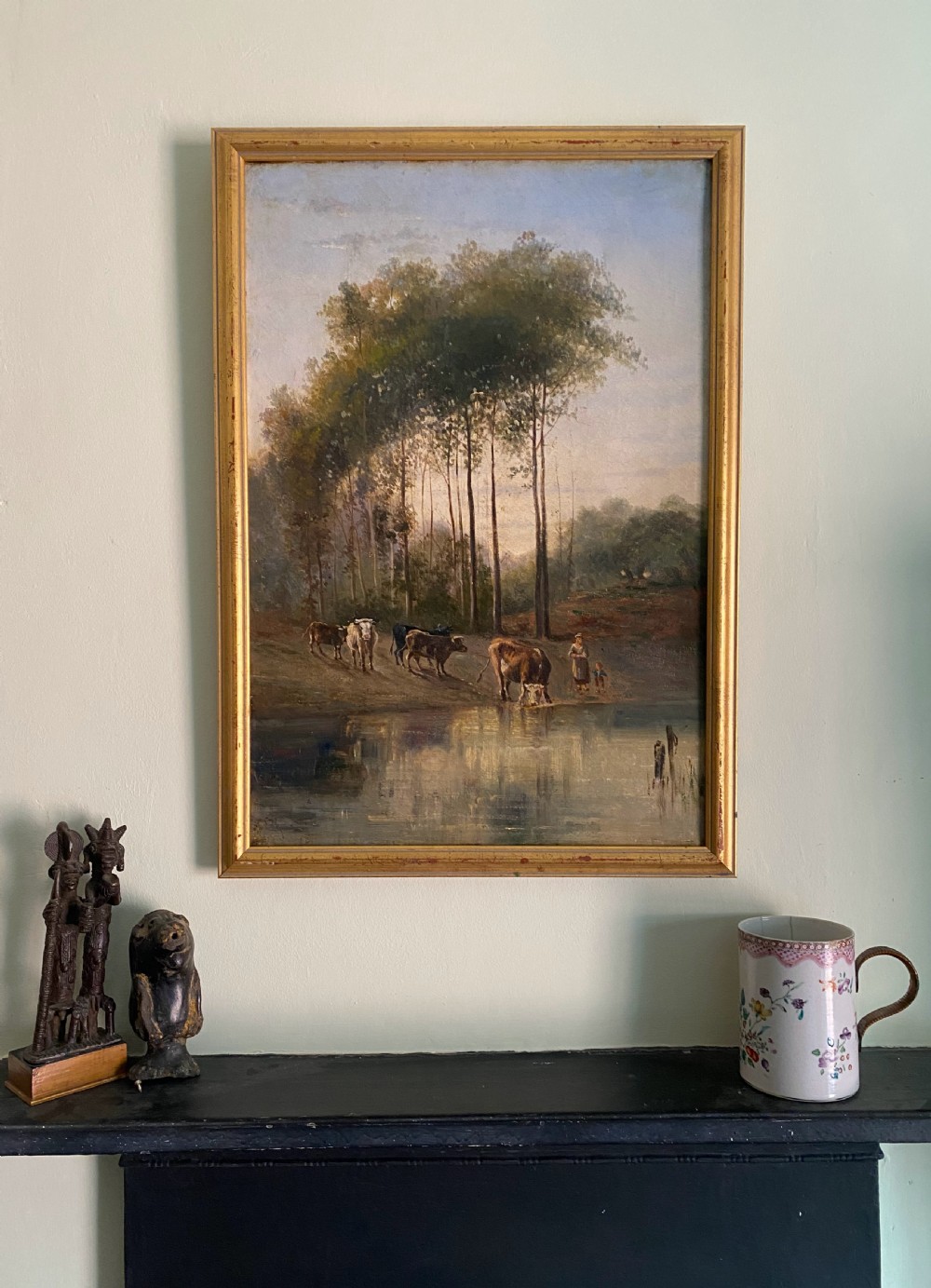 The little cowherdess and her son, ca 1870 French 19th Century Barbizon Fontainebleau rural scene landscape painting oil on canvas View II