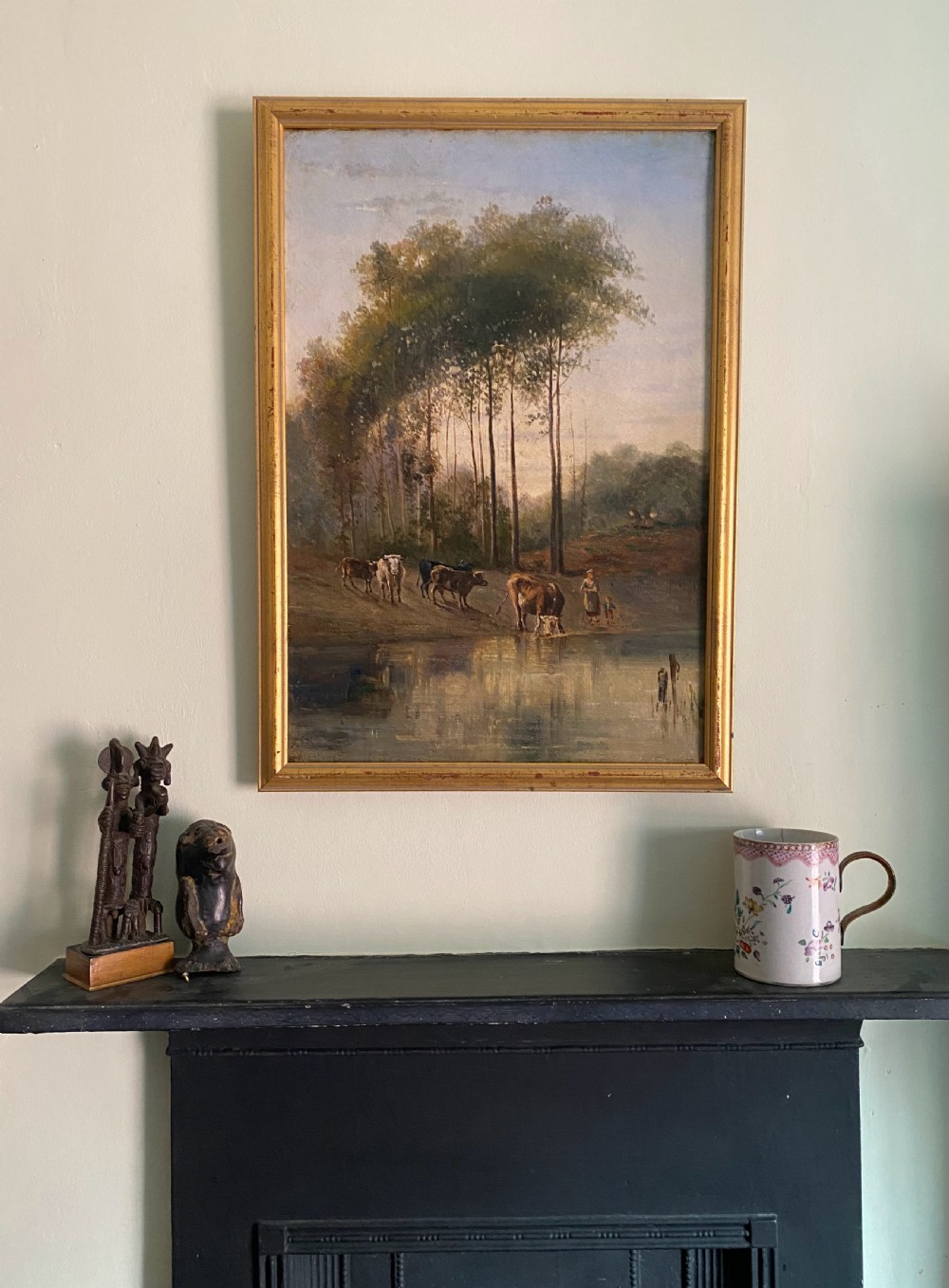 The little cowherdess and her son, ca 1870 French 19th Century Barbizon Fontainebleau rural scene landscape painting oil on canvas View IV
