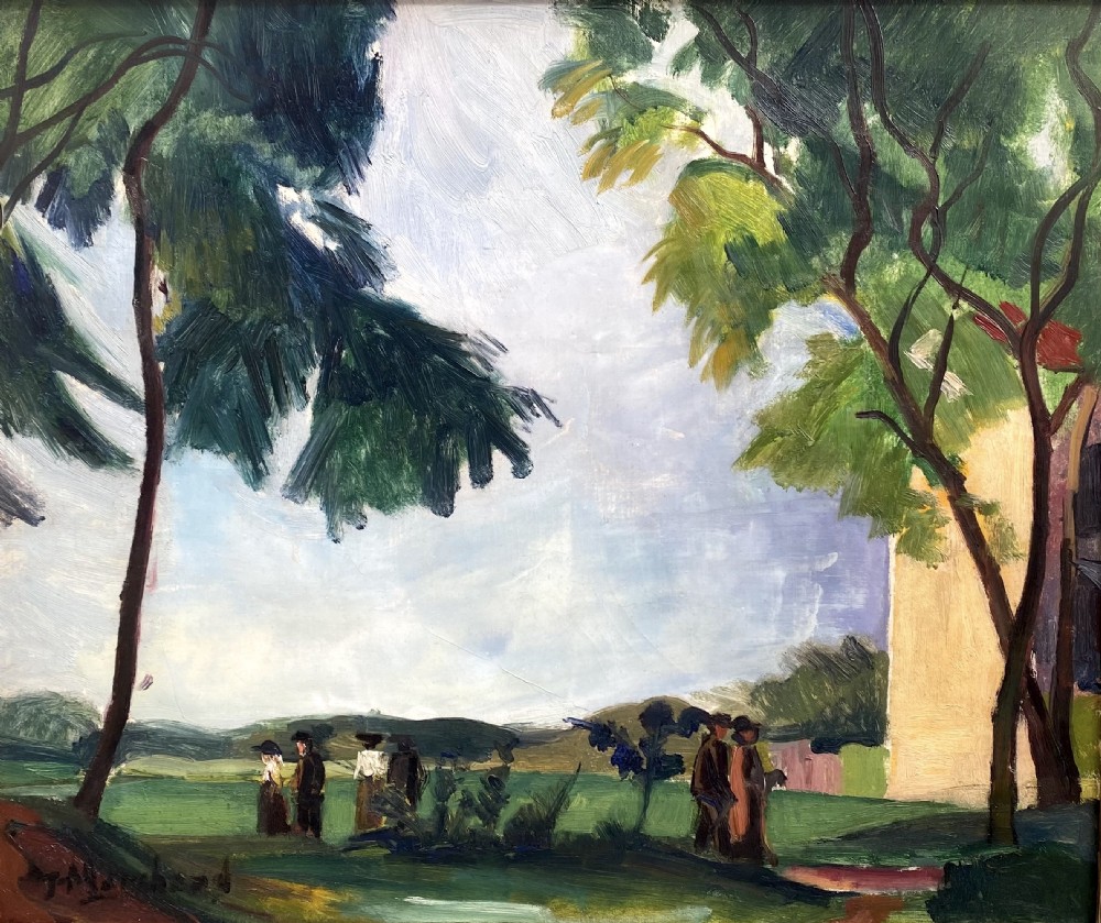 Masterpiece: fauve figures in a landscape, ca 1910, by Bloomsbury group artist Jean Hippolyte Marchand oil on canvas 