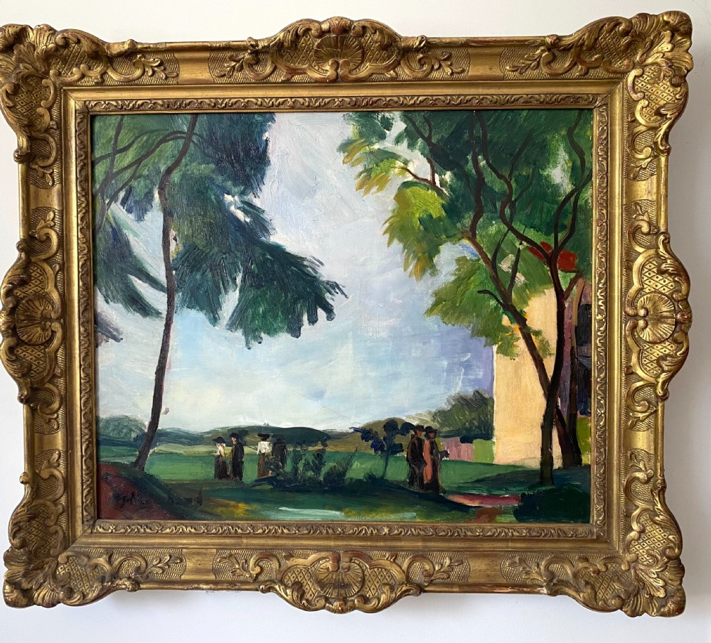 Masterpiece: fauve figures in a landscape, ca 1910, by Bloomsbury group artist Jean Hippolyte Marchand oil on canvas  View II