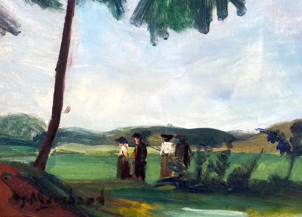 Masterpiece: fauve figures in a landscape, ca 1910, by Bloomsbury group artist Jean Hippolyte Marchand oil on canvas  View V