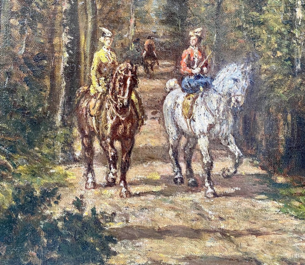 The Amazones: horses and riders in the woods art nouveau circa 1890 French equestrian oil on canvas View II