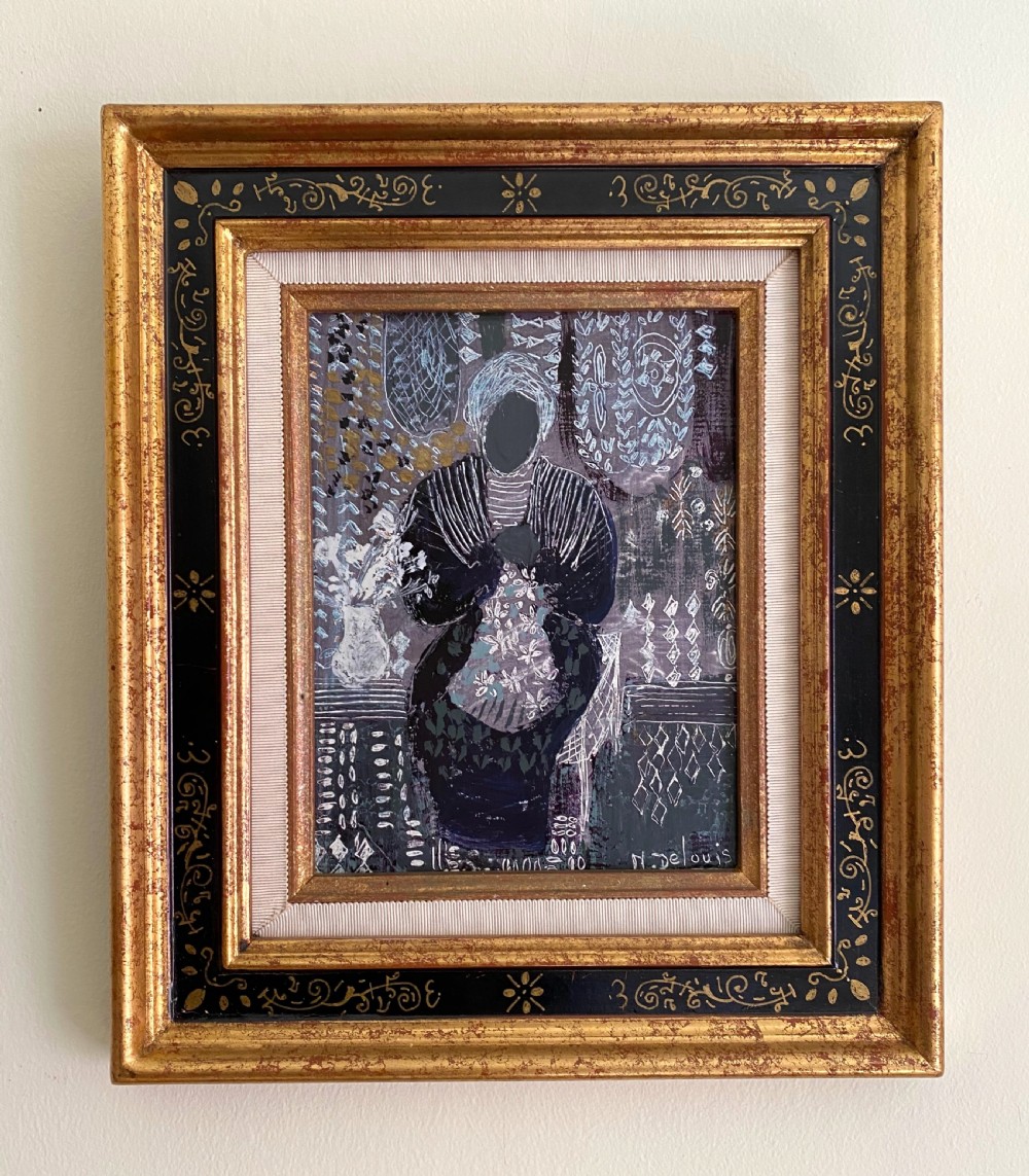 Impressionist interior scene with female figure, French woman artist oil on board View III