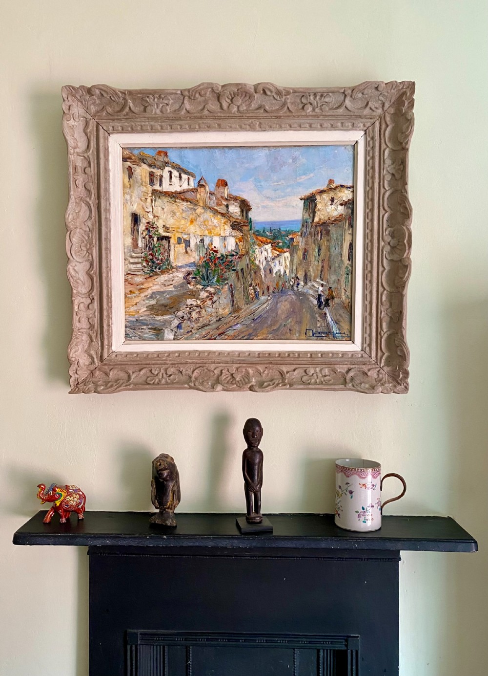 Village life on the French Riviera, a sunny street on the Cote d'Azur, the South of France 1940s oil on canvas View VI