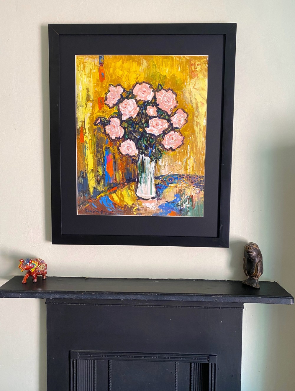 Surrealist Floral Still Life - Russian neo primitivist gouache on paper painting View II