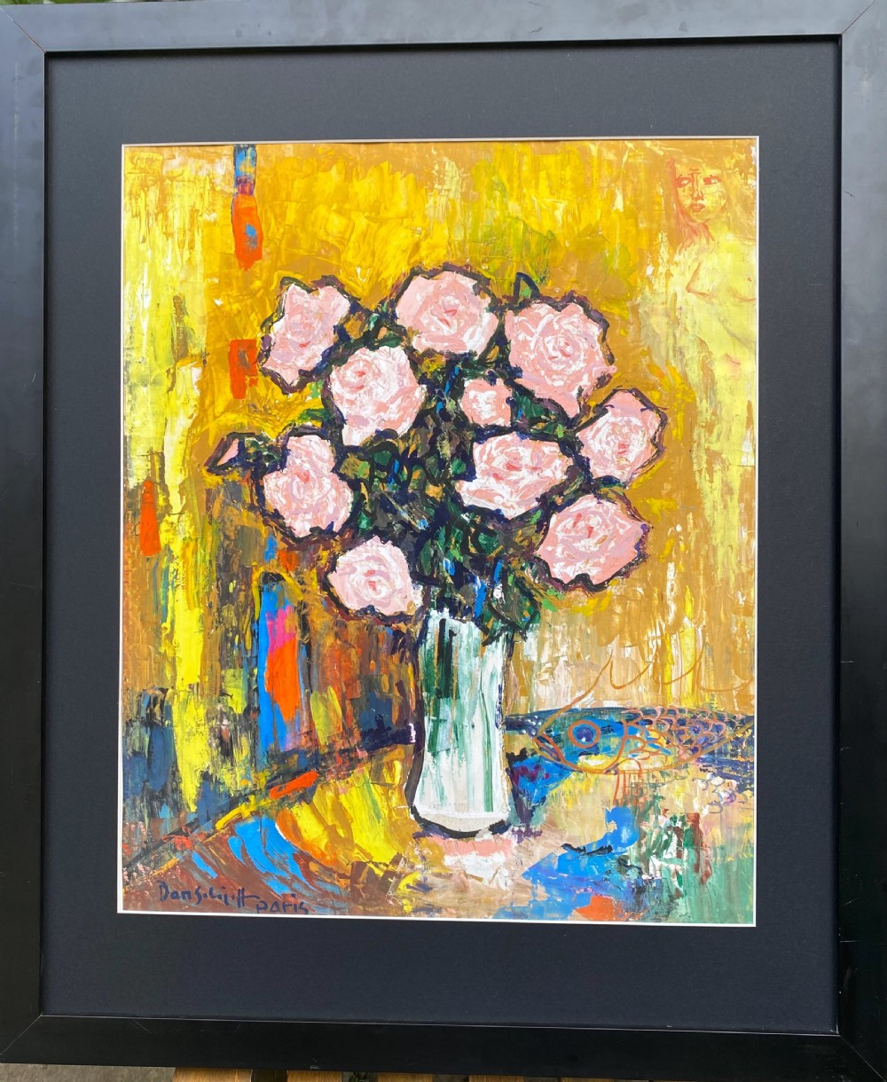 Surrealist Floral Still Life - Russian neo primitivist gouache on paper painting View III