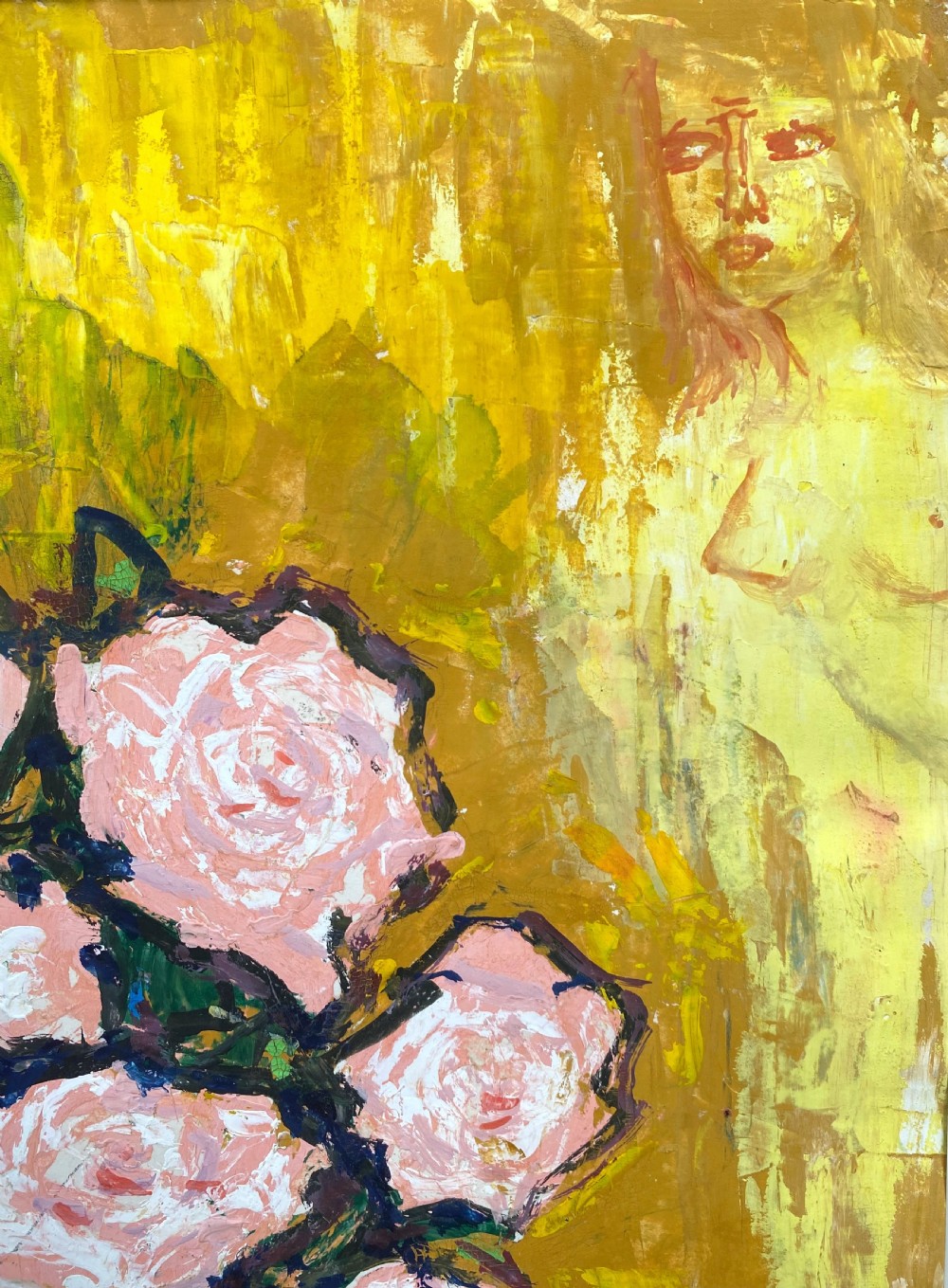 Surrealist Floral Still Life - Russian neo primitivist gouache on paper painting View V