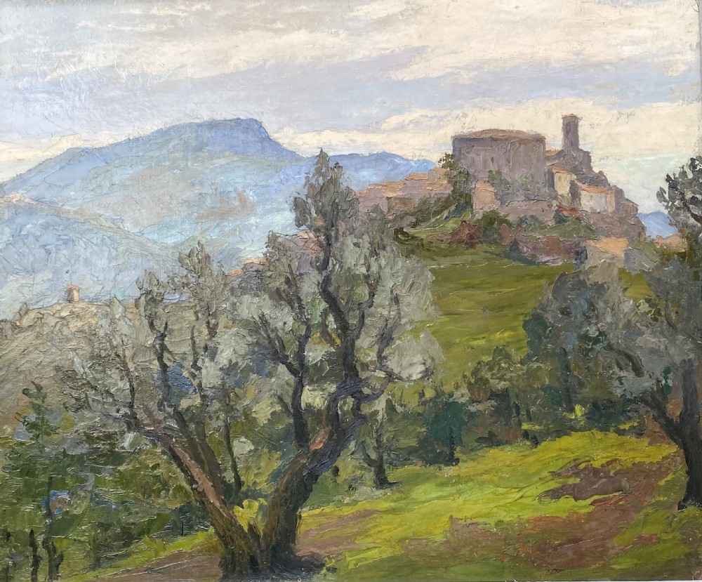A hillside village in Provence, the South of France, circa 1940 oil on board View V