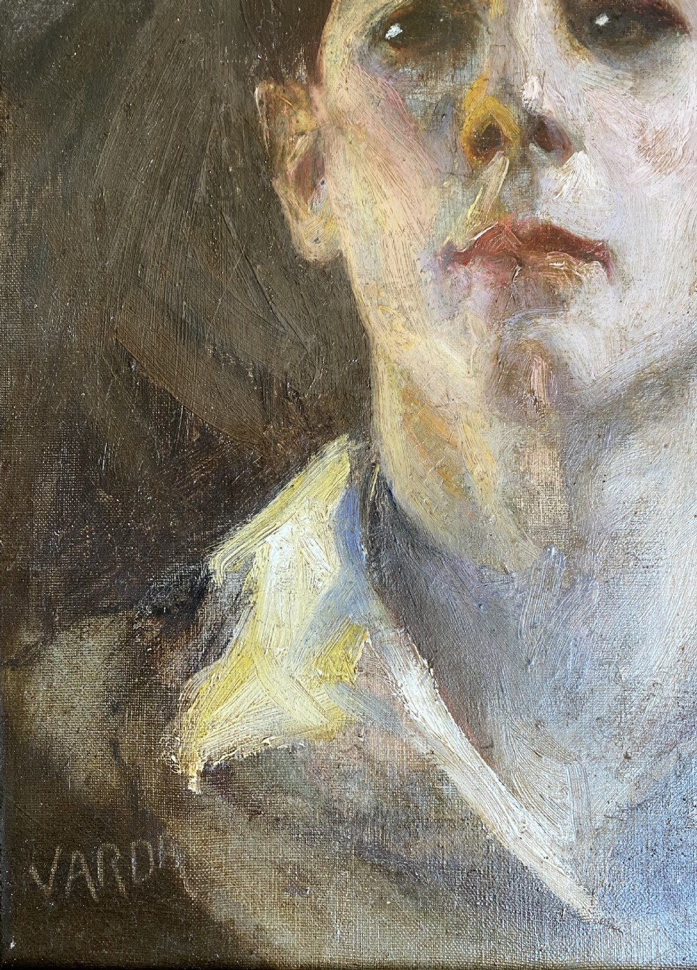 The young artist, 1913, a haunting avant garde self portrait by Greek artist in Paris oil on canvas View III