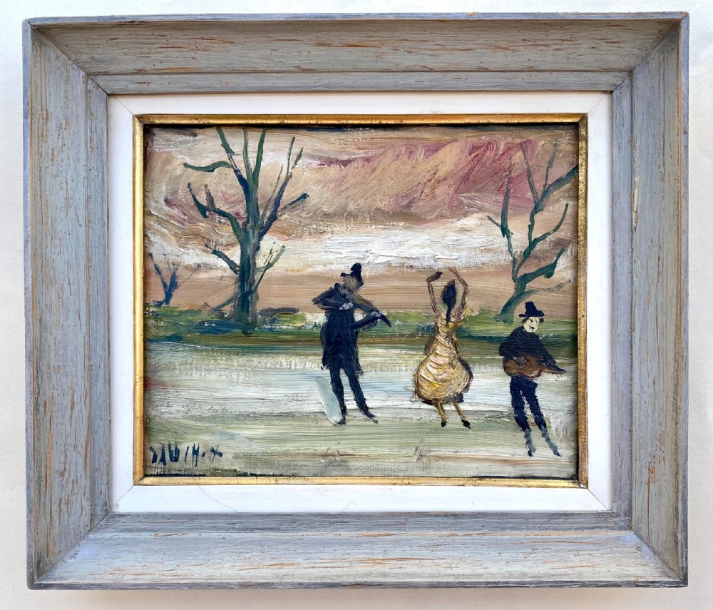 The fiddler and the dancing girl on thin ice, circa 1950 by French Expressionist...Greta Garbo Owned A Works By The Artist! Oil on canvas View III
