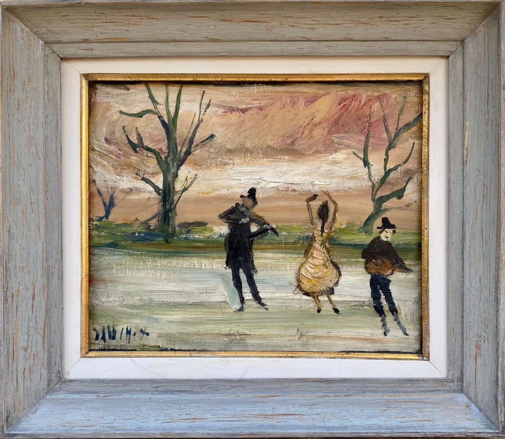 The fiddler and the dancing girl on thin ice, circa 1950 by French Expressionist...Greta Garbo Owned A Works By The Artist! Oil on canvas View IV