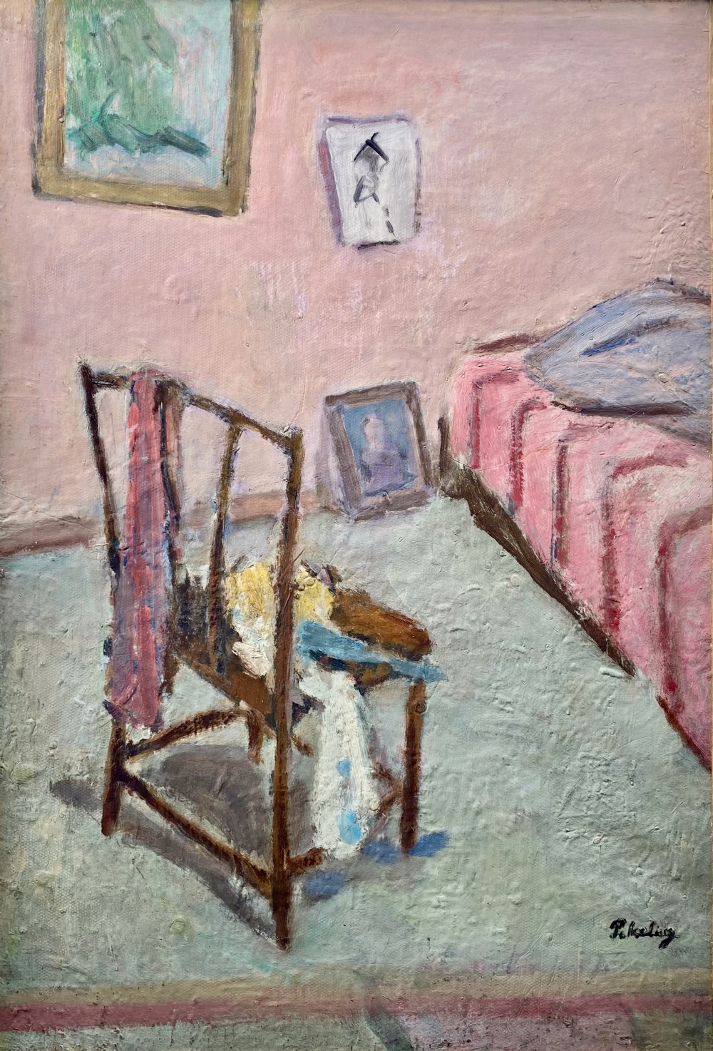 The pink room: an artist's abode, circa 1935 Jewish School of Paris Montparnasse oil on board on canvas