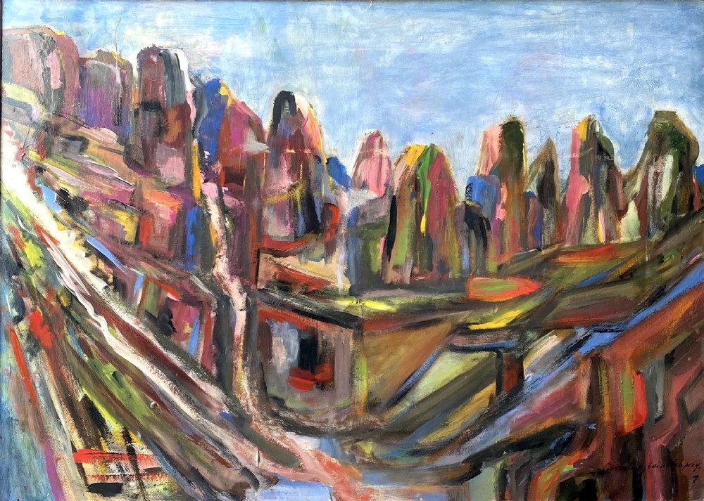 Masterpiece: Consuelo de Saint Exupery -wife of Antoine - abstracted mountains, Mexico, 1958 important oil on board
