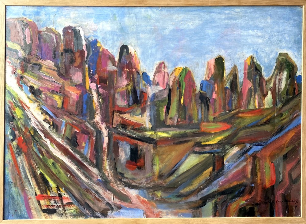 Masterpiece: Consuelo de Saint Exupery -wife of Antoine - abstracted mountains, Mexico, 1958 important oil on board View II