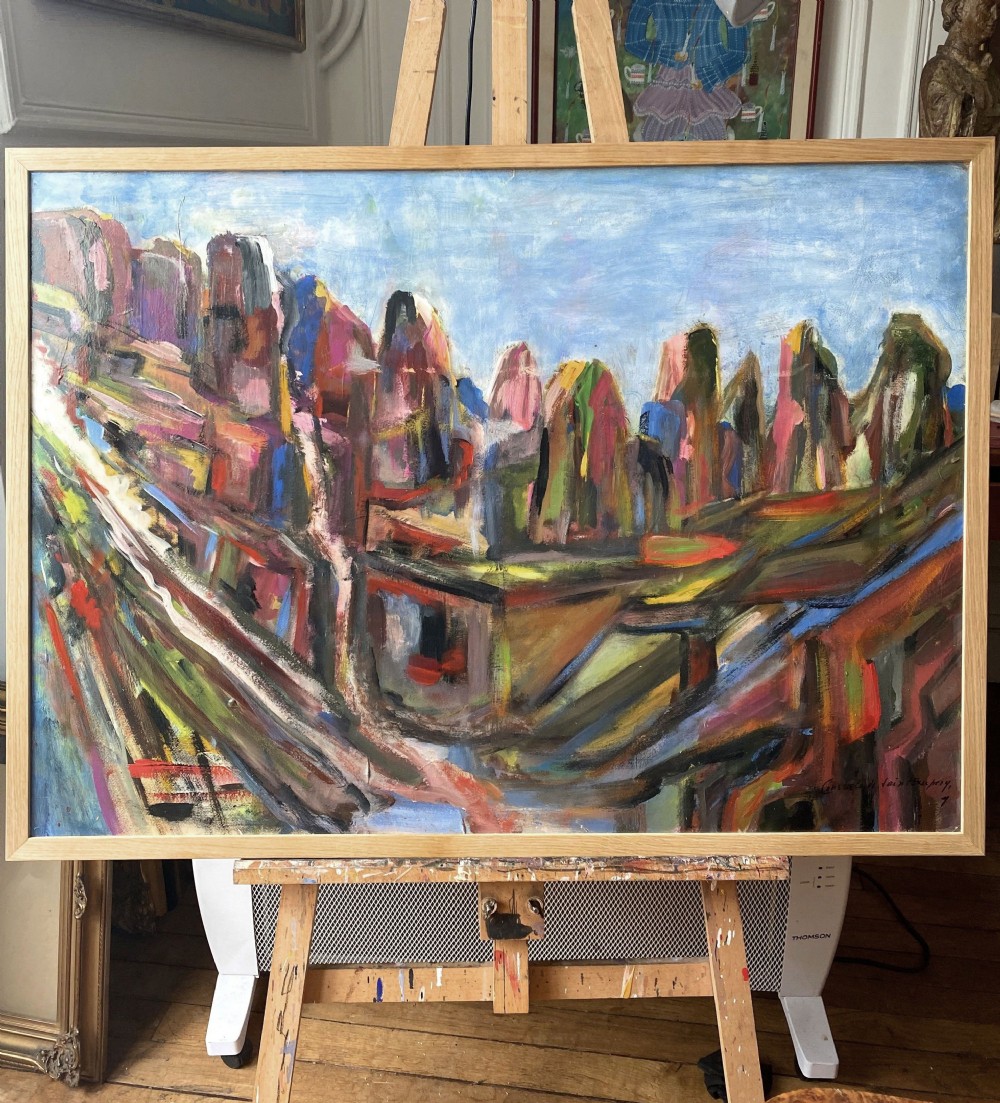 Masterpiece: Consuelo de Saint Exupery -wife of Antoine - abstracted mountains, Mexico, 1958 important oil on board View X