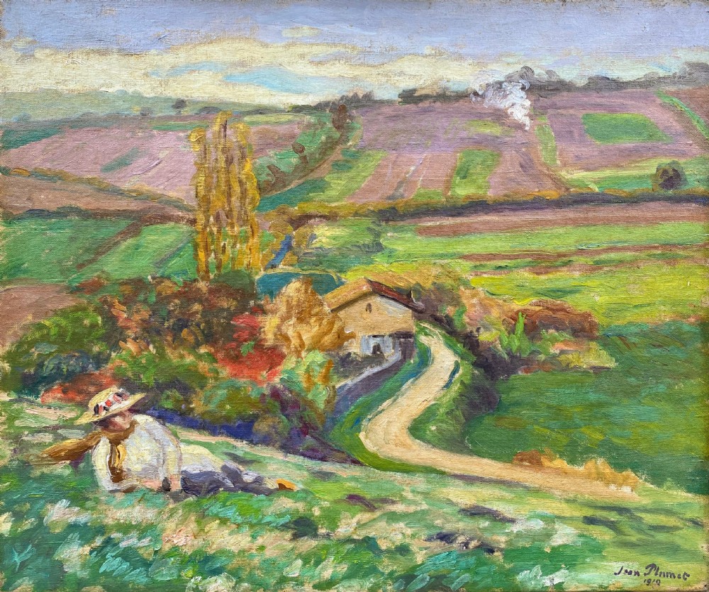 The dashing lady in the field, late summer 1912 French fauve oil on canvas painting