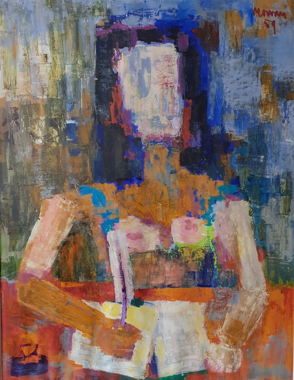 Woman Writing A Letter 1959 Fauve Coloured Cubist mid century modernist New Paris gouache on paper painting