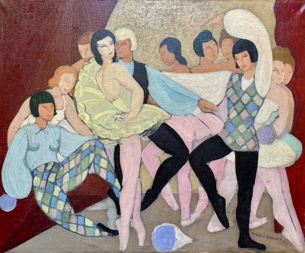 The Dance Performance, Ballets Russes, 1937 - Art Deco Ballet Scene by French Woman Artist oil on canvas View VIII