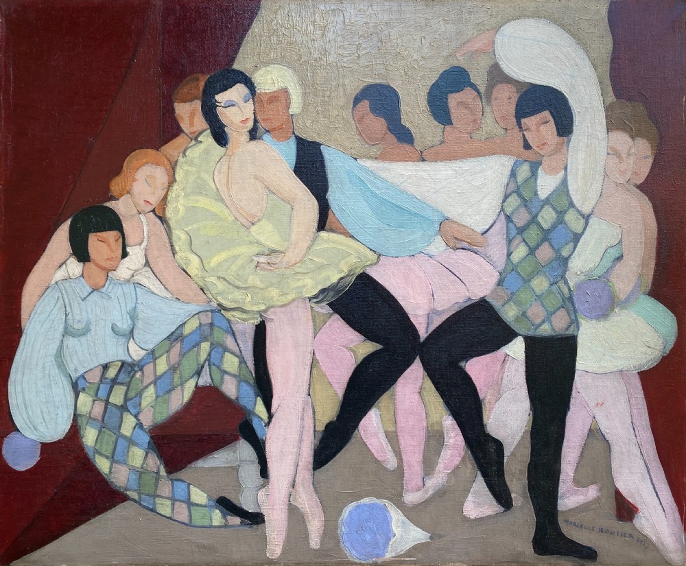 The Dance Performance, Ballets Russes, 1937 - Art Deco Ballet Scene by French Woman Artist oil on canvas View III