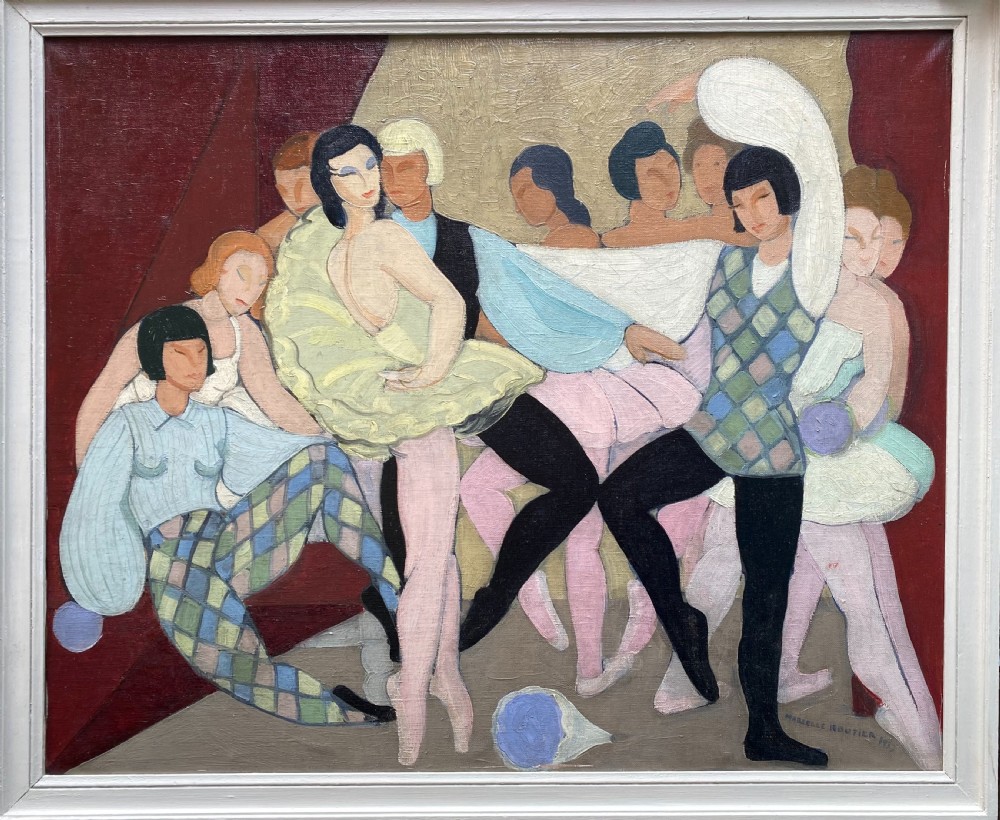 The Dance Performance, Ballets Russes, 1937 - Art Deco Ballet Scene by French Woman Artist oil on canvas View IX