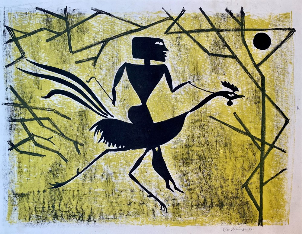 Irish Modernist, 1952 Basil Ivan Rákóczi White Stag group Figure and animal, rare 30 edition size lithograph on paper
