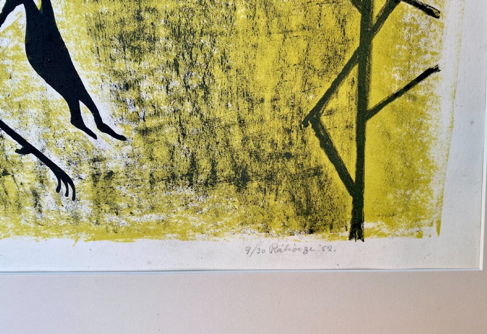 Irish Modernist, 1952 Basil Ivan Rákóczi White Stag group Figure and animal, rare 30 edition size lithograph on paper View VI
