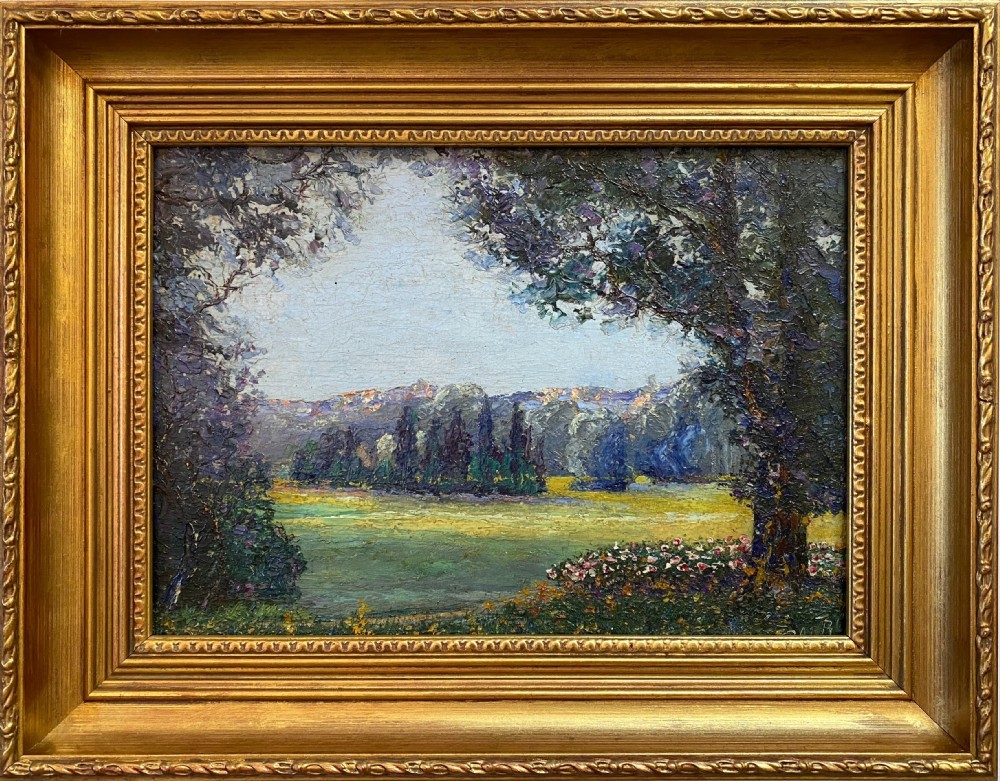 Joys of May, Spring in the Valley, French Impressionist landscape 1914 oil on panel View V