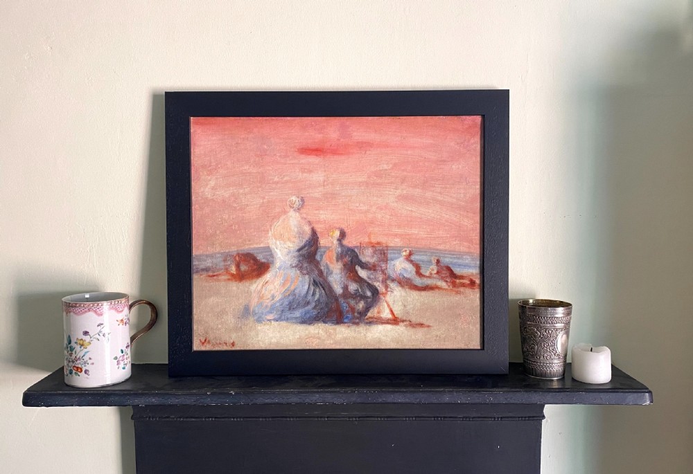 A painter on the beach by the sea, circa 1948  Austrian magical surrealist expressionist oil on canvas View III
